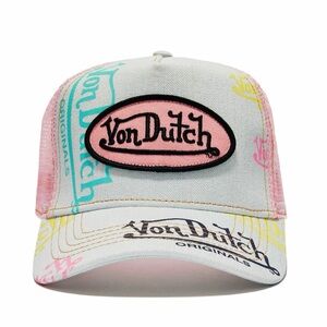Von Dutch pastel logo trucker hat in pink, teal, yellow, white